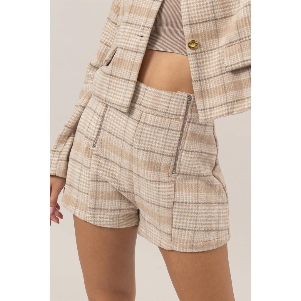 Plaid Twin Zipper-Detail Shorts