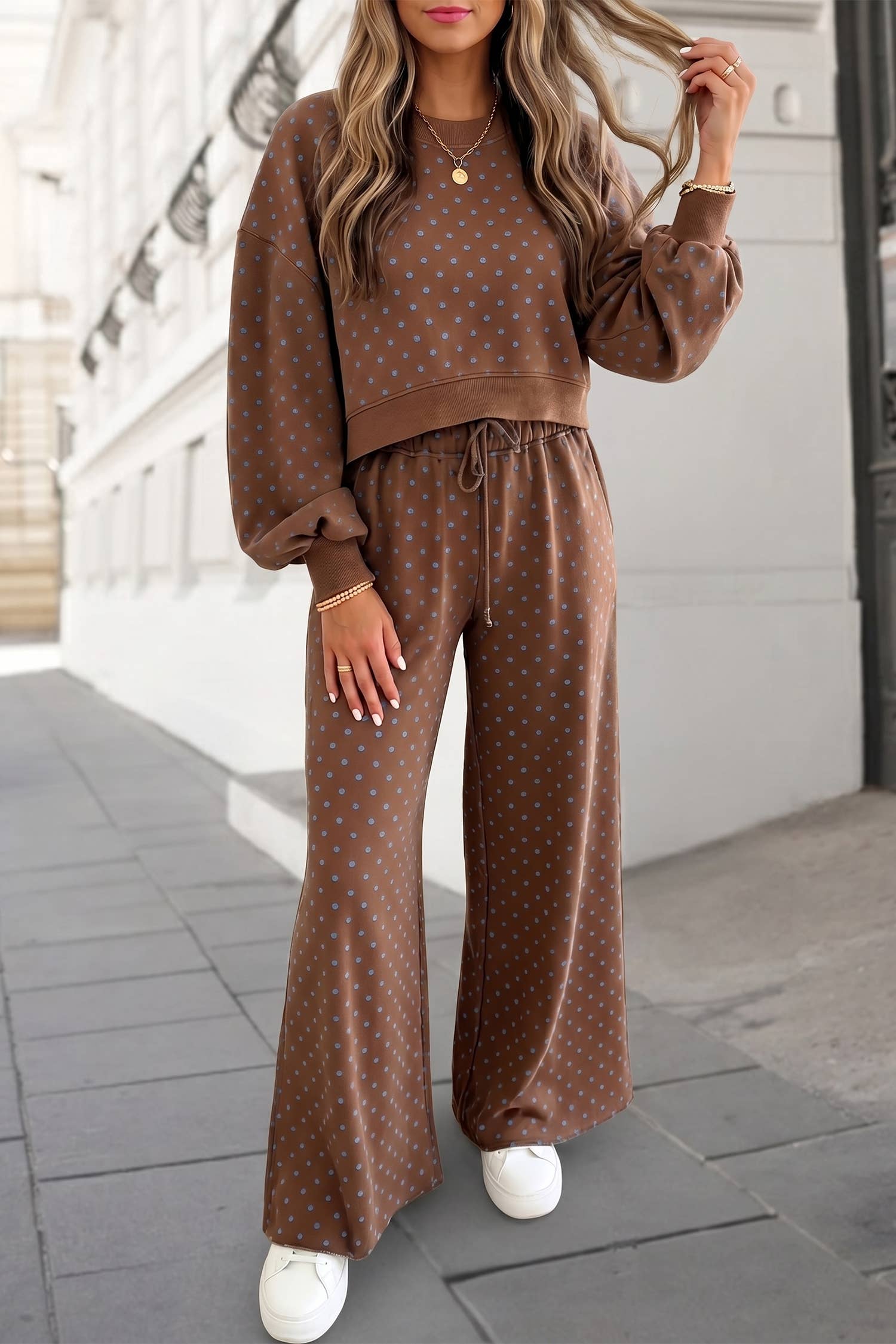 Polka Dot Print High Waist Pants Set | S-XL Plus 1X-4X