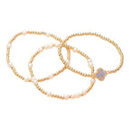 3PCS - Quatrefoil Pearl Metal Ball Beaded Stretch Bracelets
