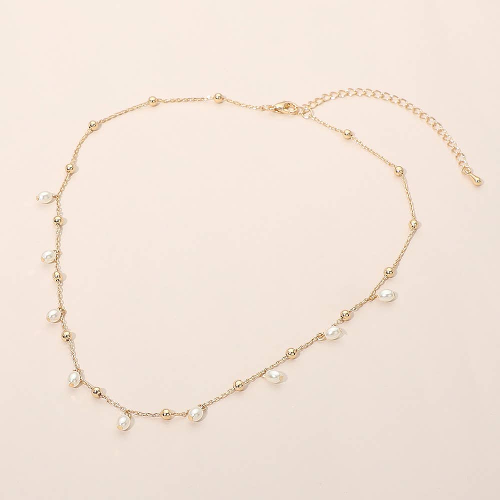 Delicate Pearl Drop Beaded Chain Necklace