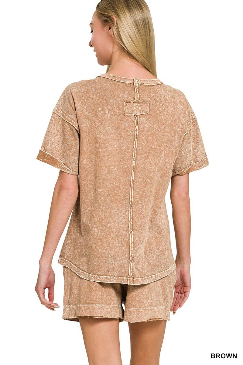 Halo Snow Washed Exposed Seam Top N Shorts Set