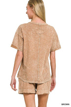 Halo Snow Washed Exposed Seam Top N Shorts Set