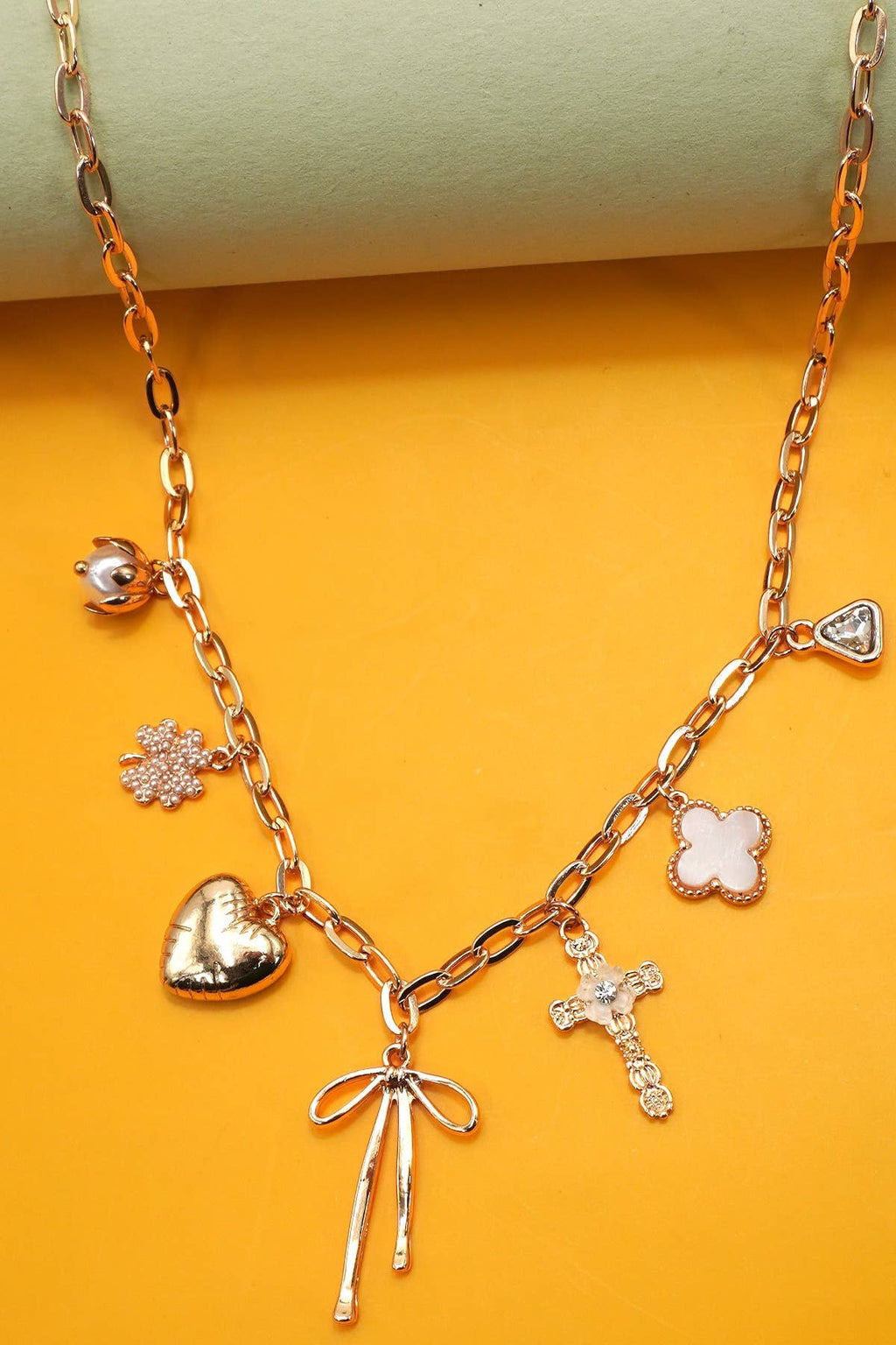 CHARM NECKLACE-CLOVER HEART BOW CROSS | 80N91980