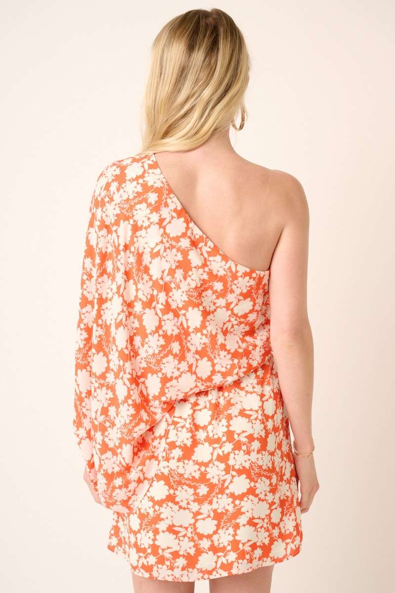 H42725A-FLOWER PRINT ONE SHOULDER MINI DRESS
