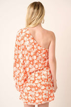 H42725A-FLOWER PRINT ONE SHOULDER MINI DRESS