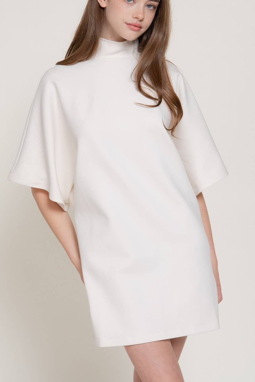 Batwing Short Slv High Neck Mini Dress