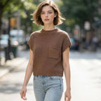 Mock Neck Short Sleeve Crop Sweater