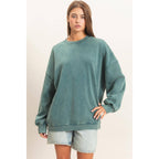 Acid Wash Crew Neck Long Sleeve Sweatshirt