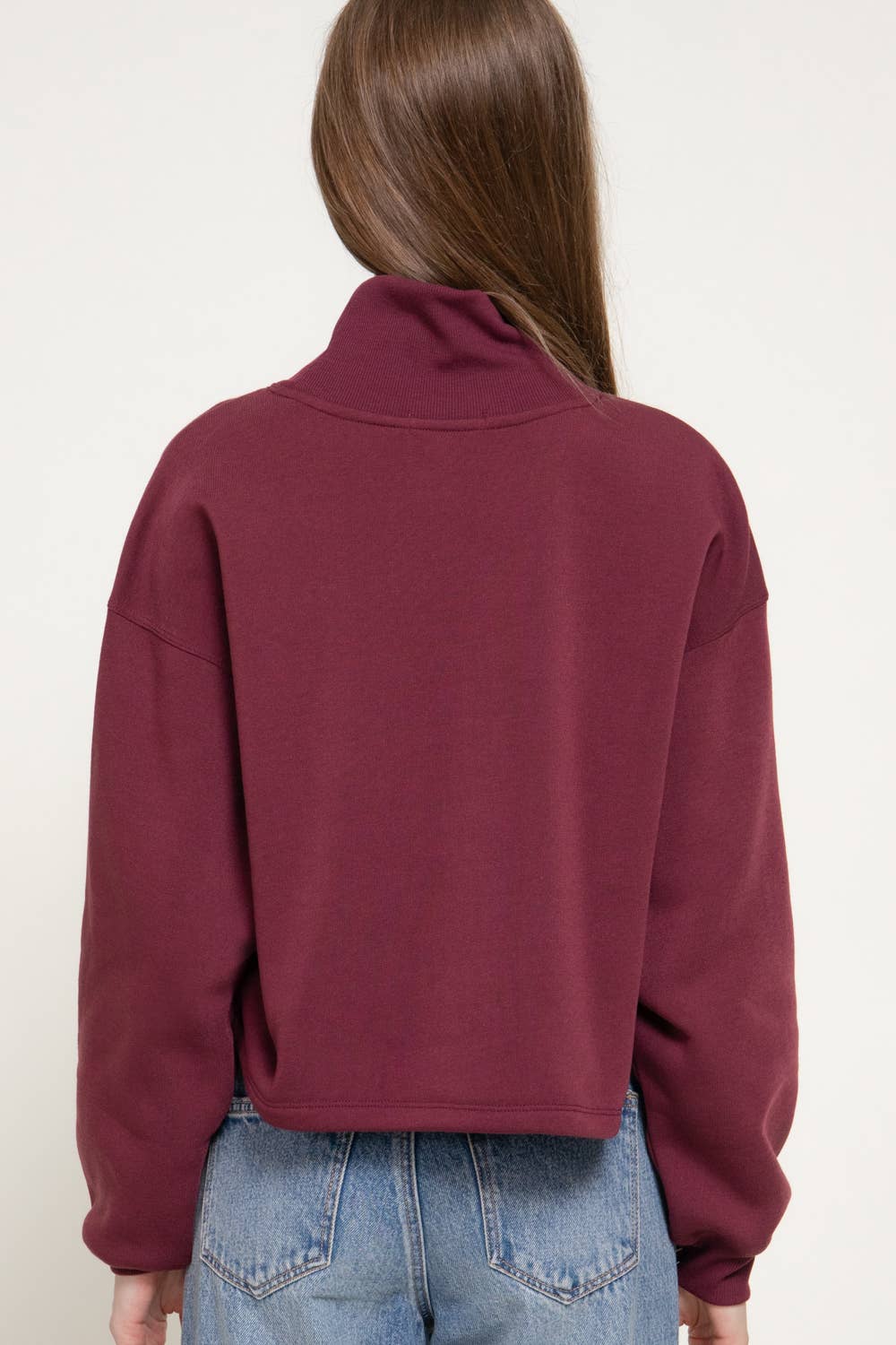 Long Sleeve Ribbed Mock Neck Inner Brushed Sweatshirt