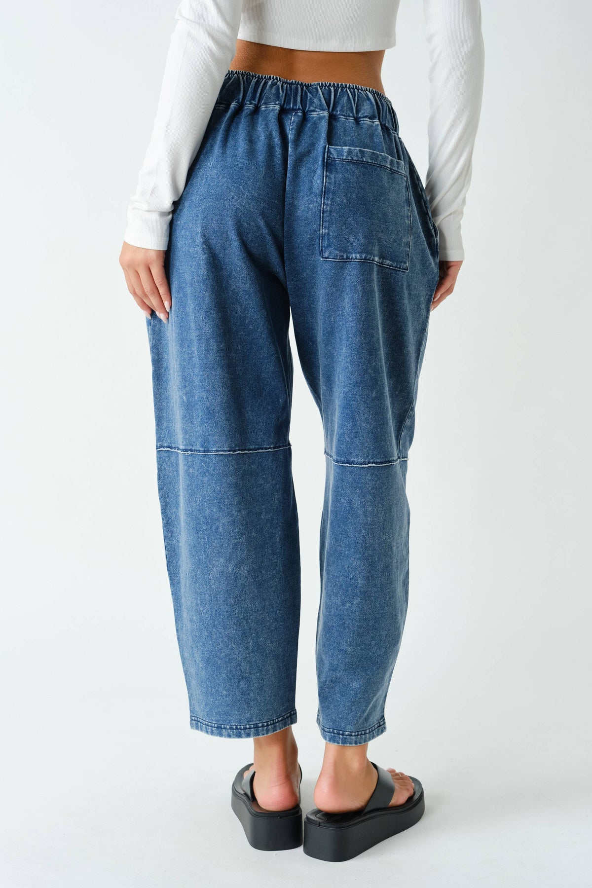 Cotton Blend Mineral Wash Cropped Straight Leg Pants