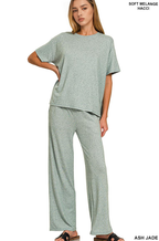 Soft Melange Short Sleeve Tee & Long Pants Set - Zenana