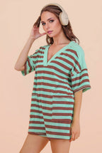 NP70994-Stripe Casual Knit Romper