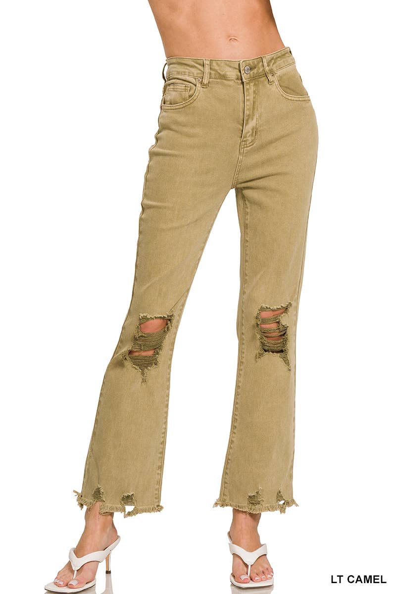 `Acid Wash High Waist Distressed Straight Leg Pants