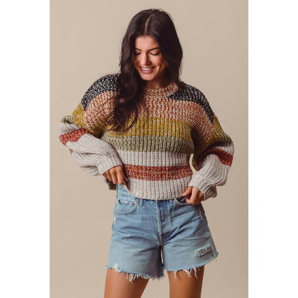 STRIPED MULTI COLOR CROP SWEATER