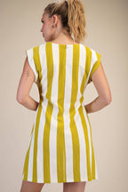 Round Neck Waist Pleated Mini Dress