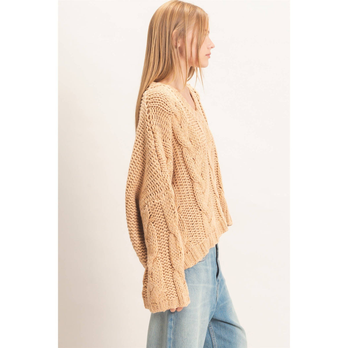 Cable Knit V-Neck Sweater