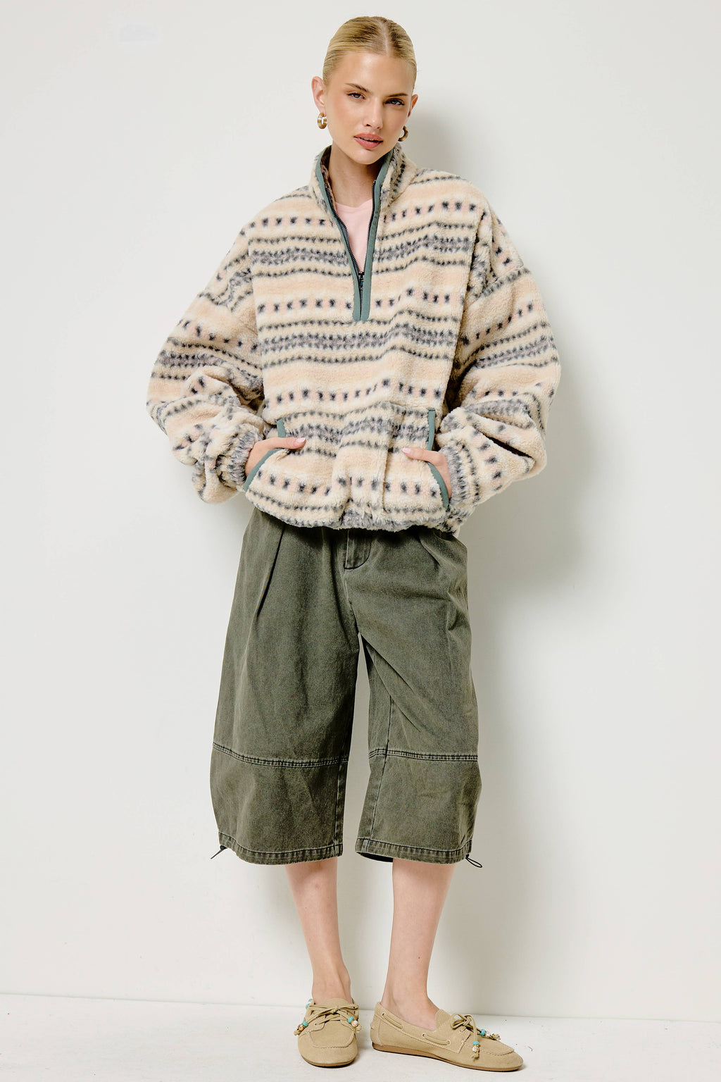 Novelty Stripe Sherpa Half Zip Pullover