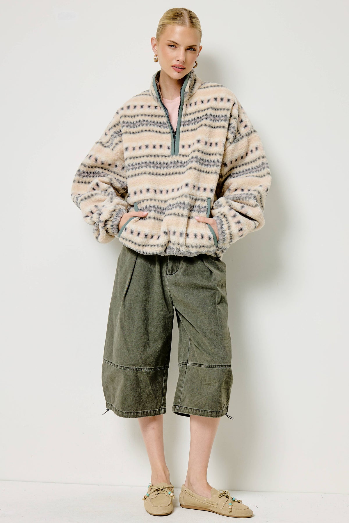 Novelty Stripe Sherpa Half Zip Pullover