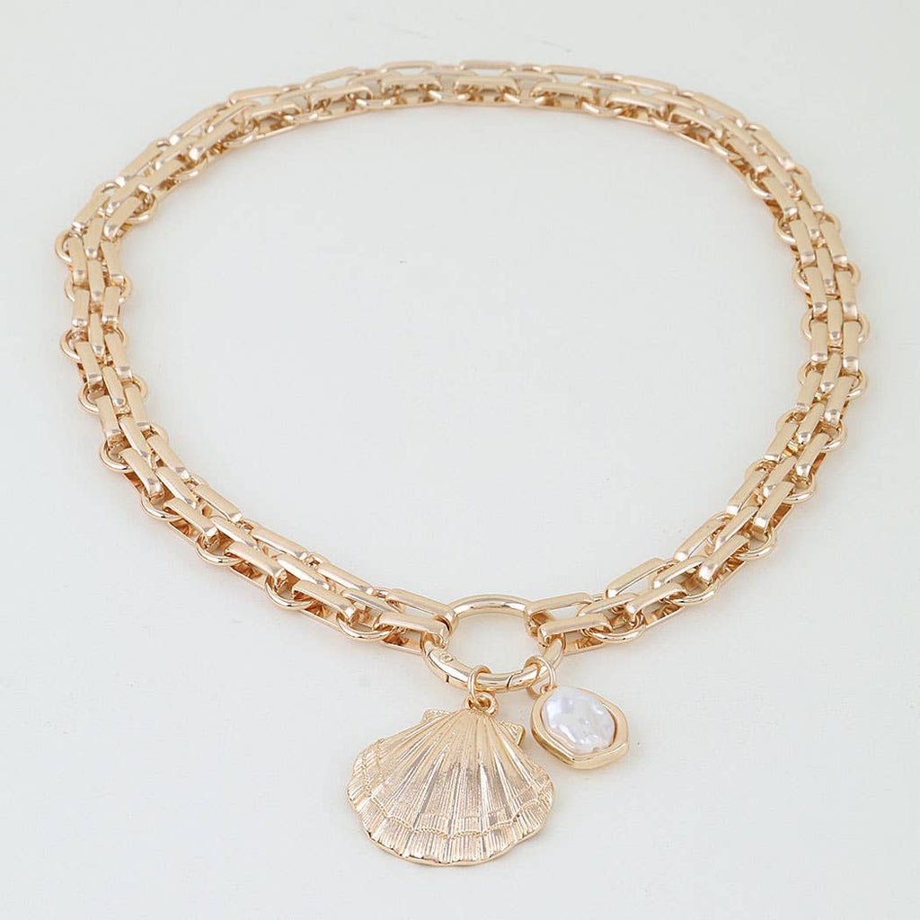 Polished Seashell Pendant Toggle Chain Necklace