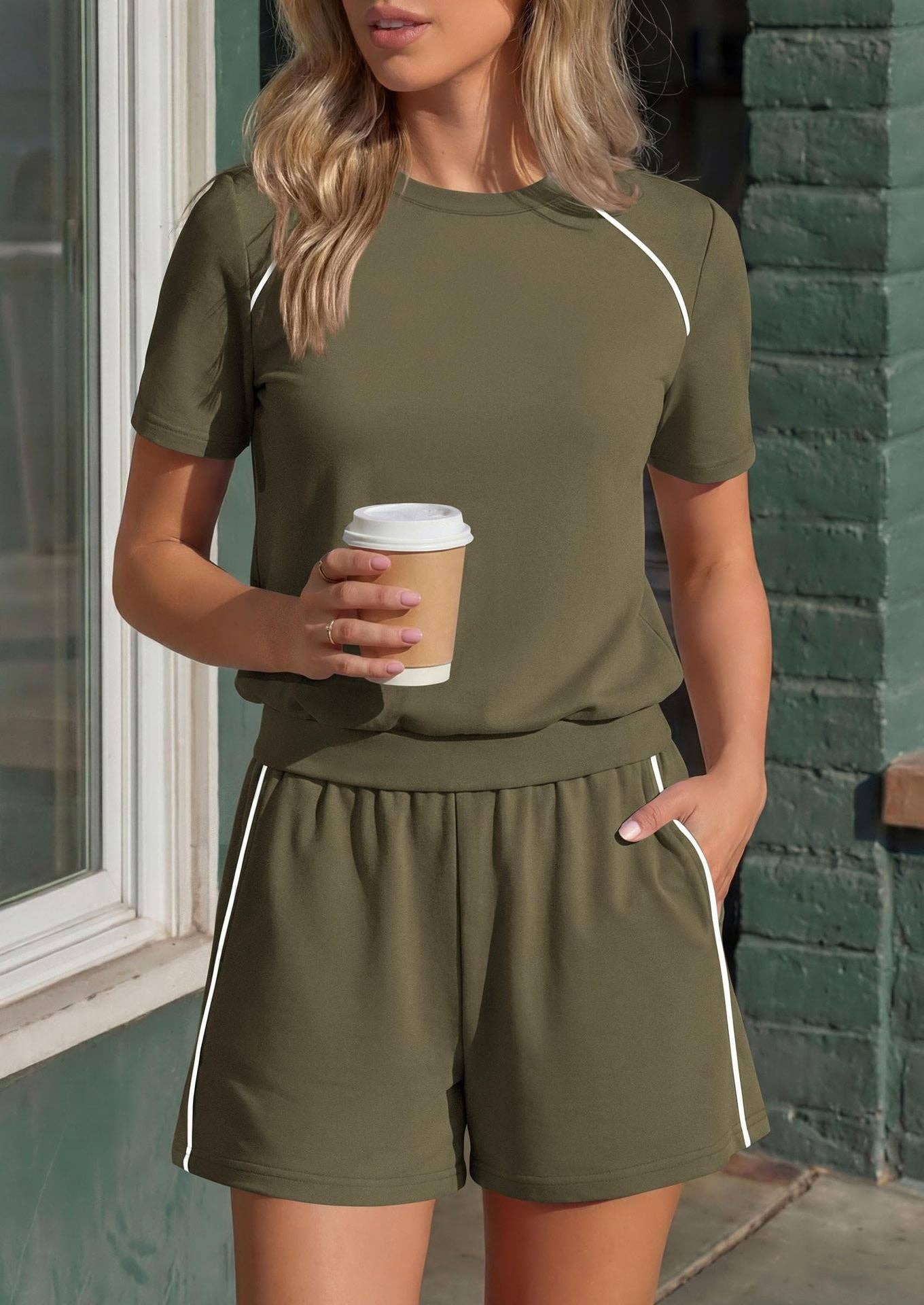 Athleisure Contrast Trim Two Piece Lounge Set