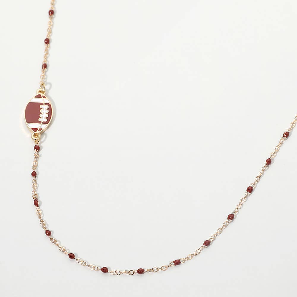 Football Charm Accent Dainty Beaded Game Day Chain Necklace