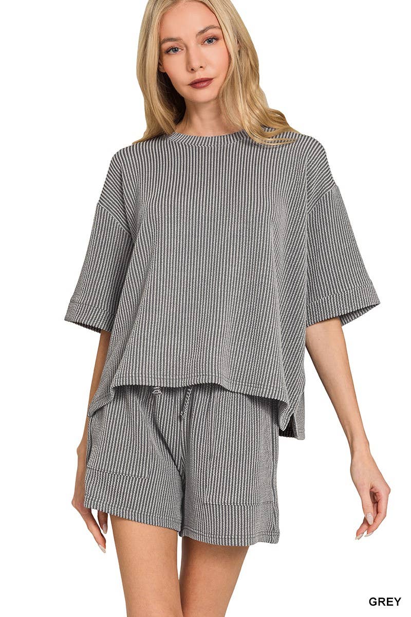 Corded Rib Short Sleeve Tee And Short Pants Set
