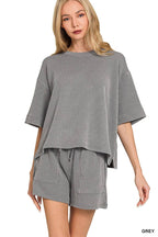 Corded Rib Short Sleeve Tee And Short Pants Set