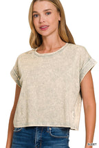 Washed Cotton Short Sleeve Top - Zenana