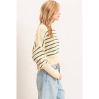 Striped Mock Neck Cropped Sweater