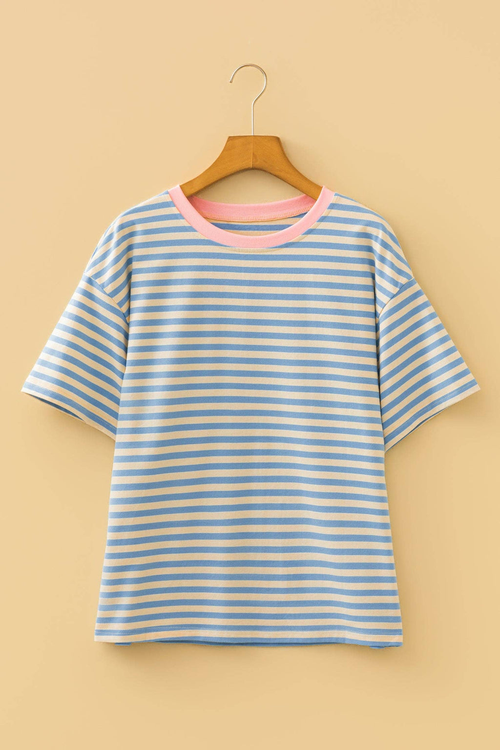 PRETTY BASH Stripe Contrast Crew Neck Drop Shoulder Tee