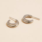 Layered 18k Gold Dip CZ Open Hoop Earrings | 18K Gold-Dipped Layered CZ Open Hoop Earrings