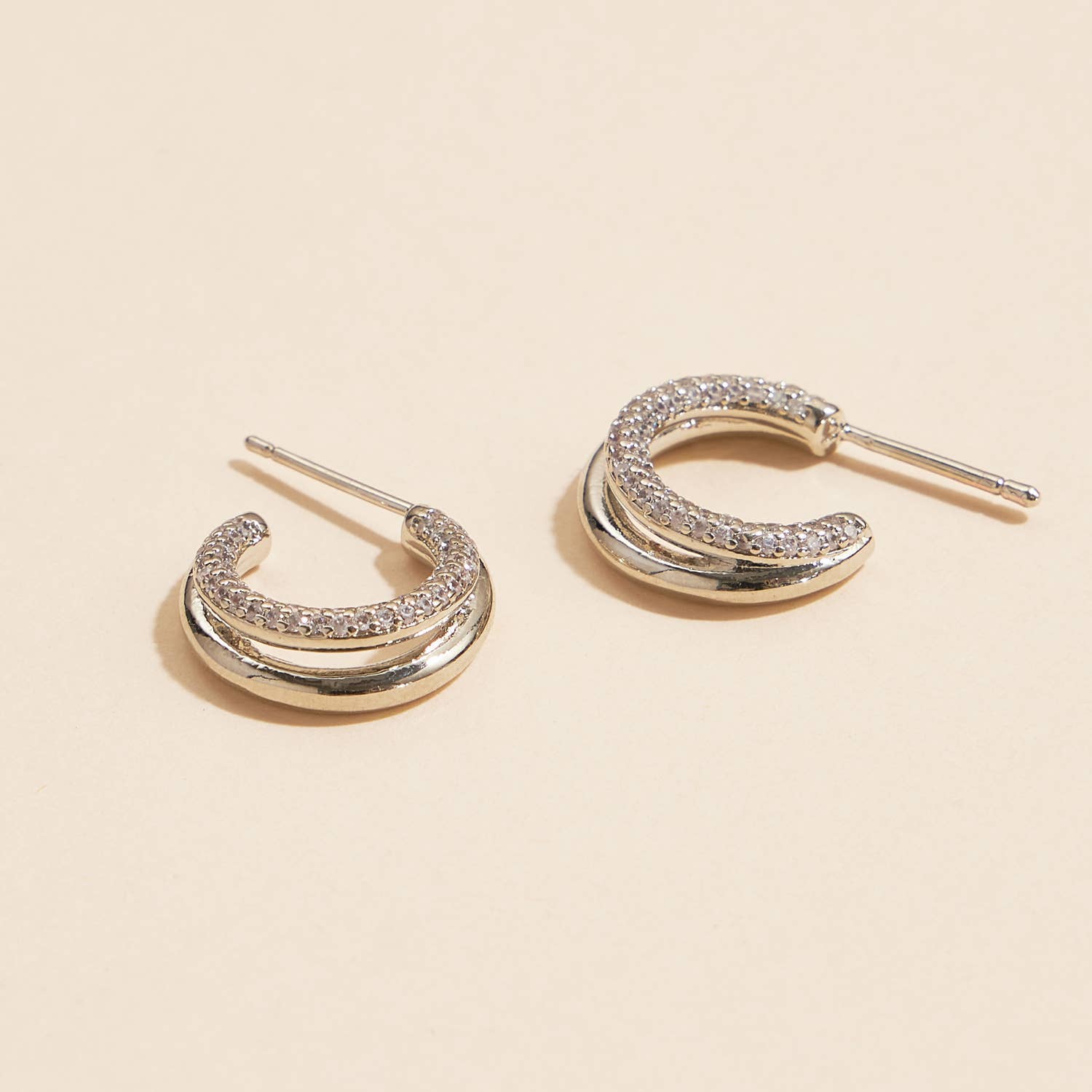 Layered 18k Gold Dip CZ Open Hoop Earrings | 18K Gold-Dipped Layered CZ Open Hoop Earrings