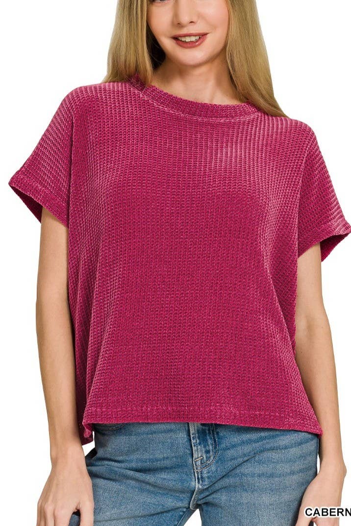 Chenille Waffle Cap Sleeve Sweater