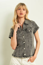 11333-DENIM SHORT SLEEVE COLLAR SHIRTS