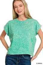 Halo Washed Cotton Cuffed Short Sleeve Top