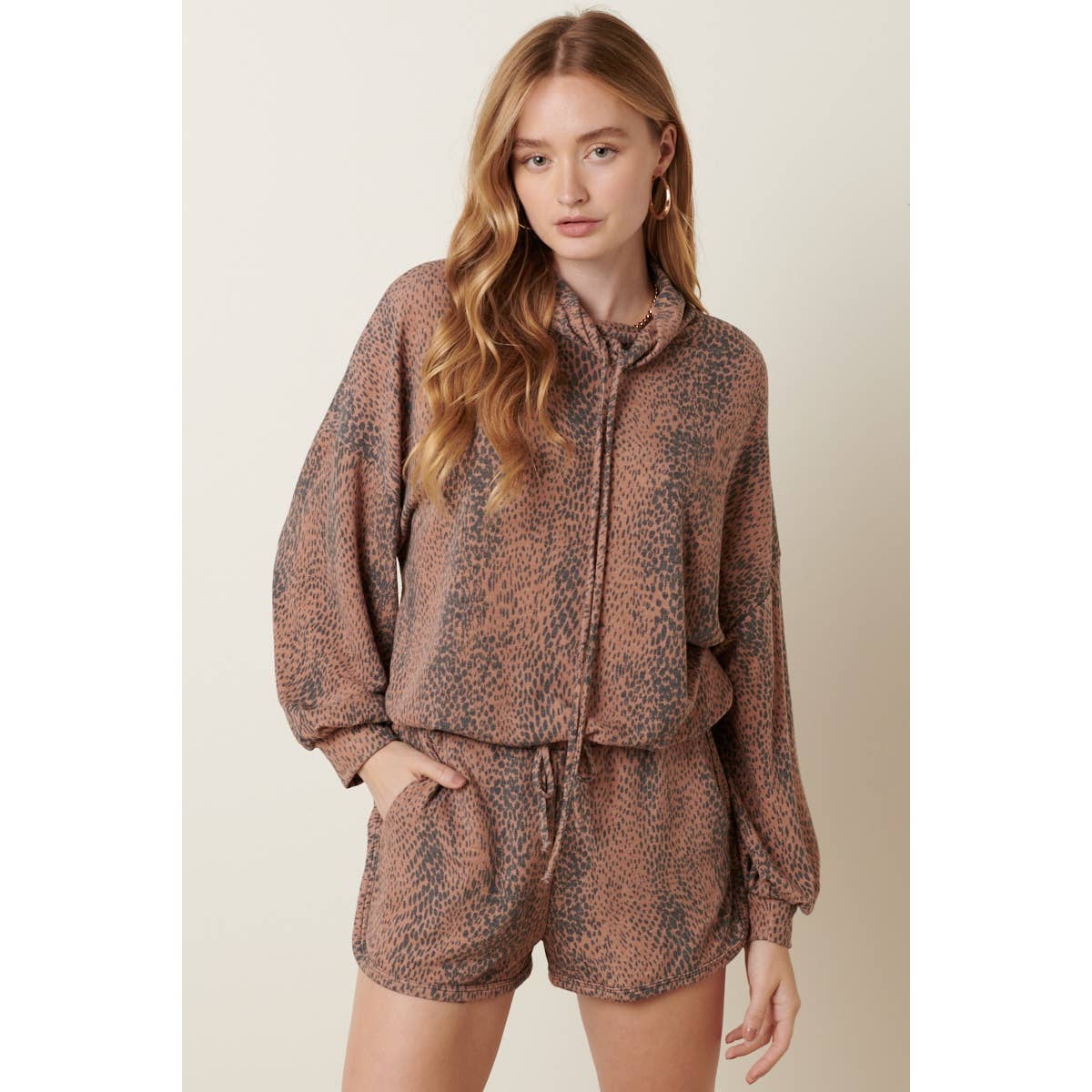 ANIMAL PRINT COWL NECK SHORT SET