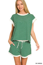 Stripe Contrast Trim Top & Shorts Set