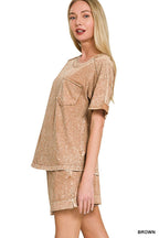 Halo Snow Washed Exposed Seam Top N Shorts Set
