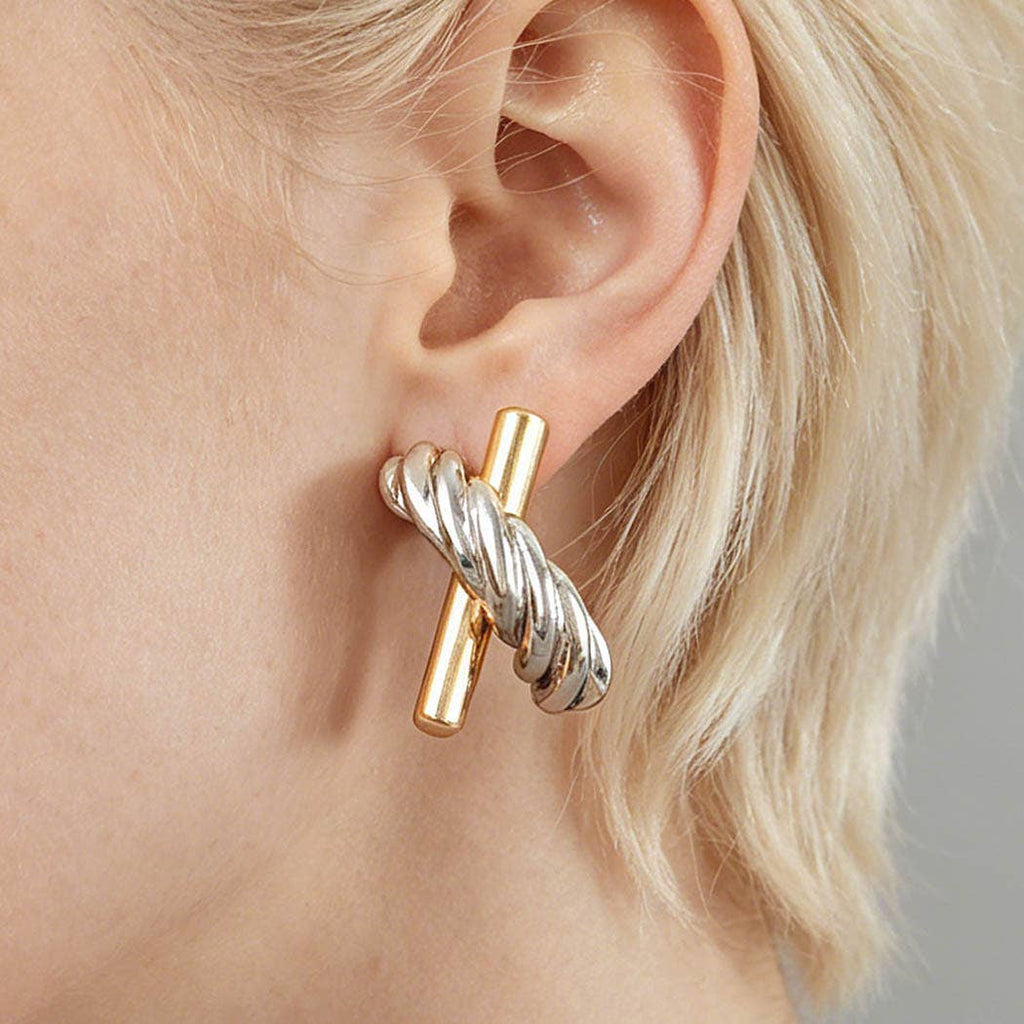 Two Toned Twisted X Earrings