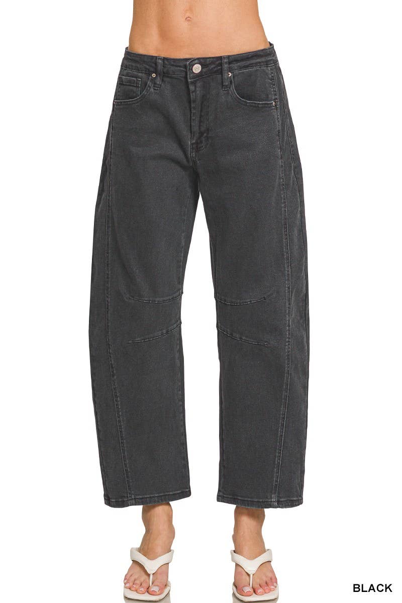 High Rise Barrel-leg Color Denim Pants