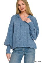 Soft Brushed Hacci Cropped Balloon Sleeve Hoodie Zenana