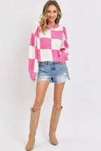 CASUAL SOFT COZY  RELAXED FIT CHECKER KNIT SWEATER