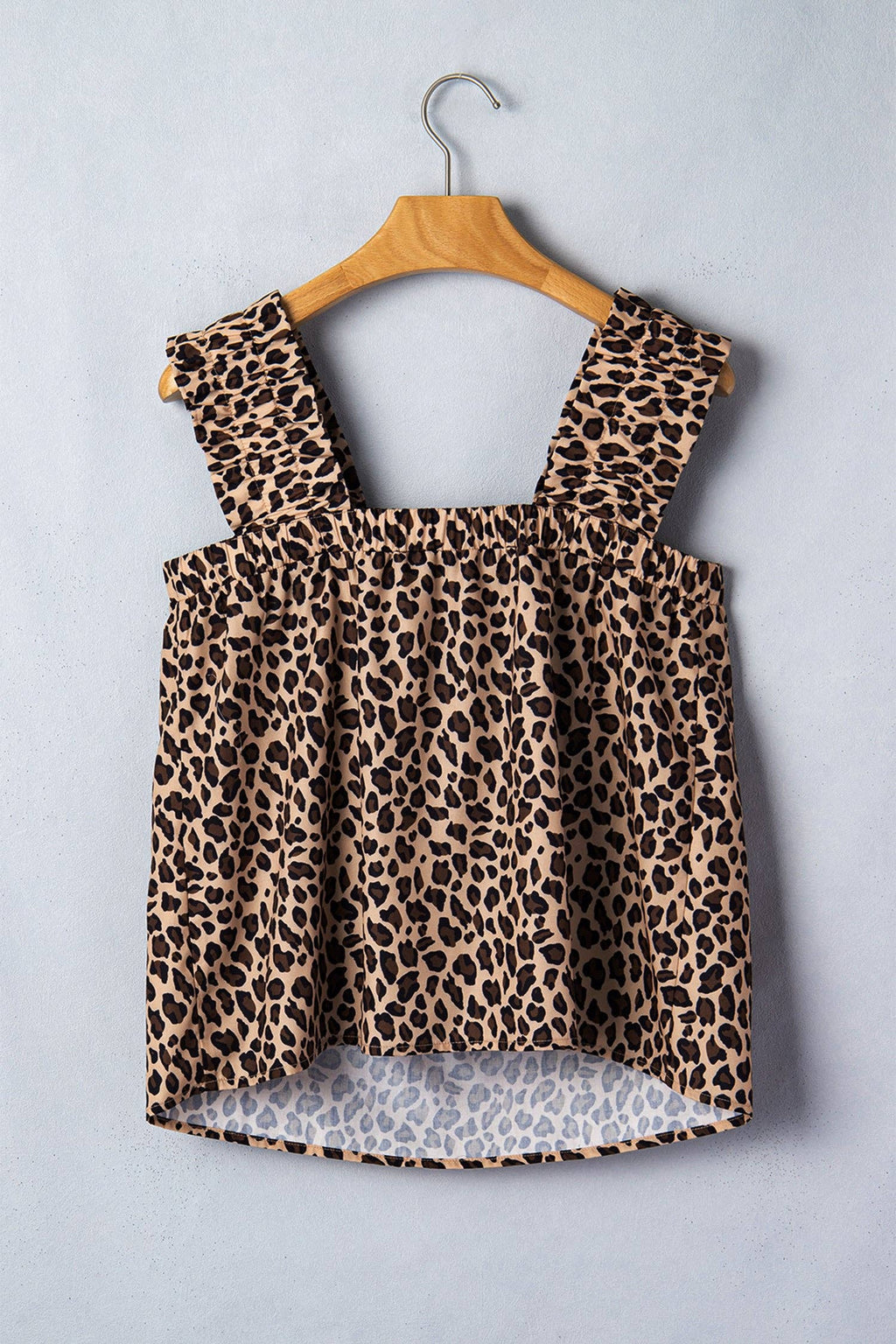 PRETTY BASH Leopard Frilled Square Neck Tank Top