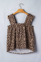 PRETTY BASH Leopard Frilled Square Neck Tank Top