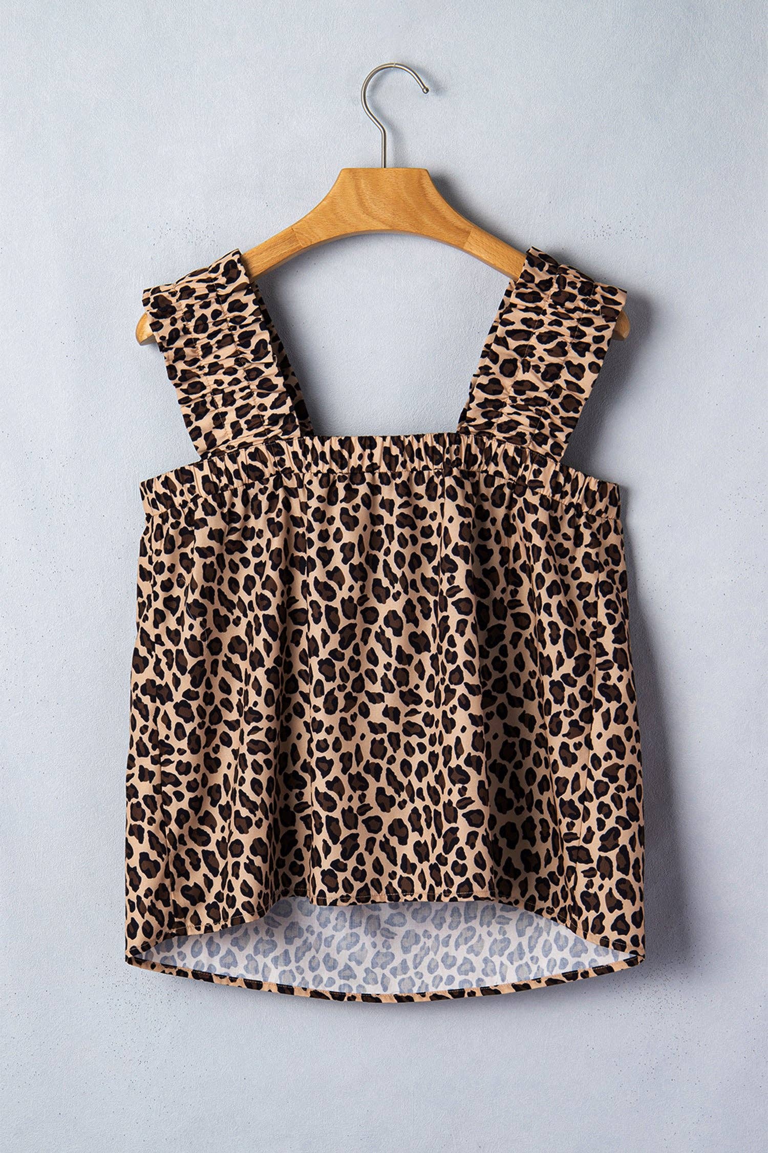 PRETTY BASH Leopard Frilled Square Neck Tank Top