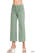 Mid Rise Wide Leg Cropped Color Denim Pants