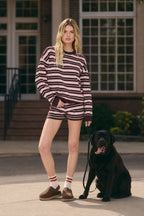 MULTI-COLOR STRIPE RIBBED WAIST KNIT SHORTS