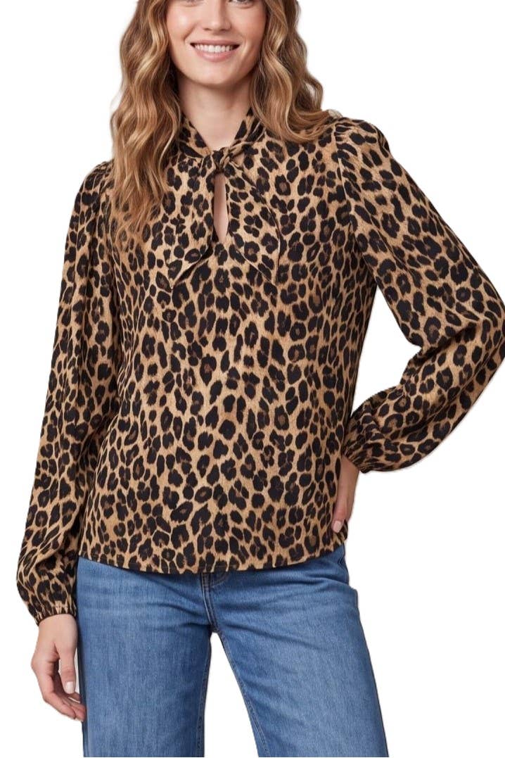 Animal Print Neck Bow Top