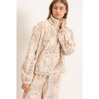 Leopard Print Fleece Half Zip Pullover