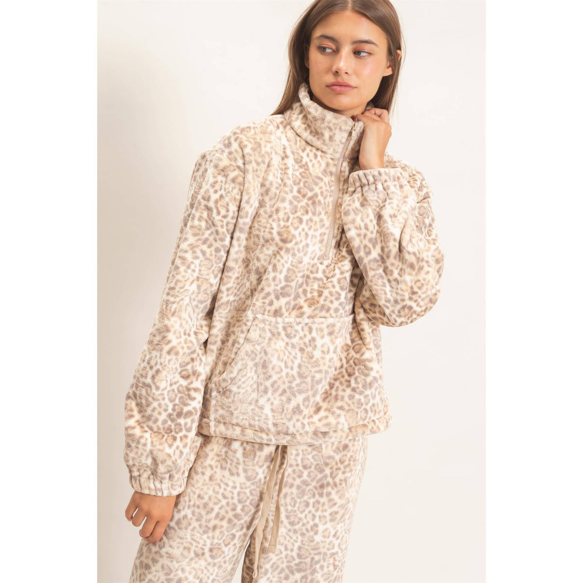 Leopard Print Fleece Half Zip Pullover